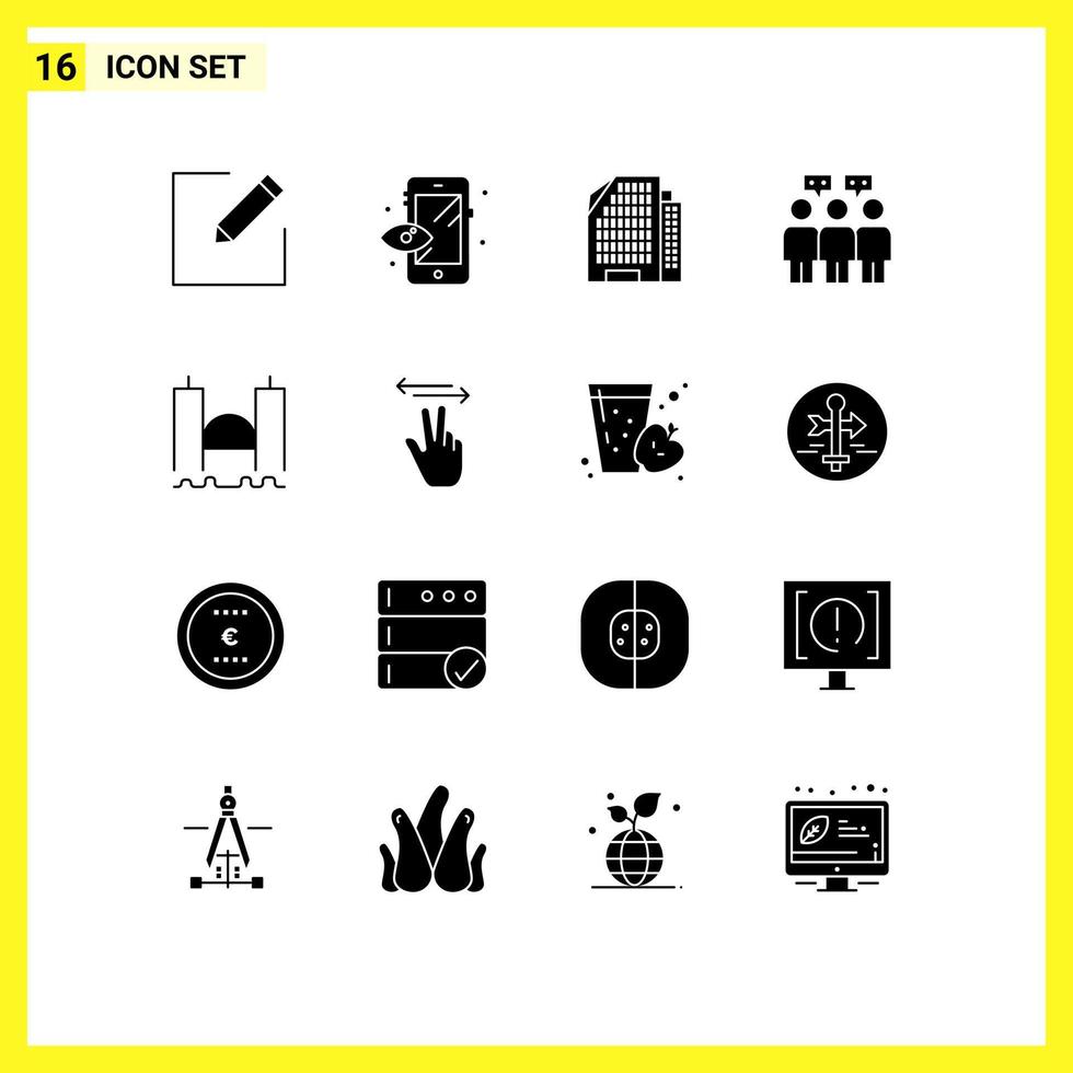 interface utilisateur pack de 16 glyphes solides de base de gestes maison industrielle pont du port éléments de conception vectoriels modifiables vecteur