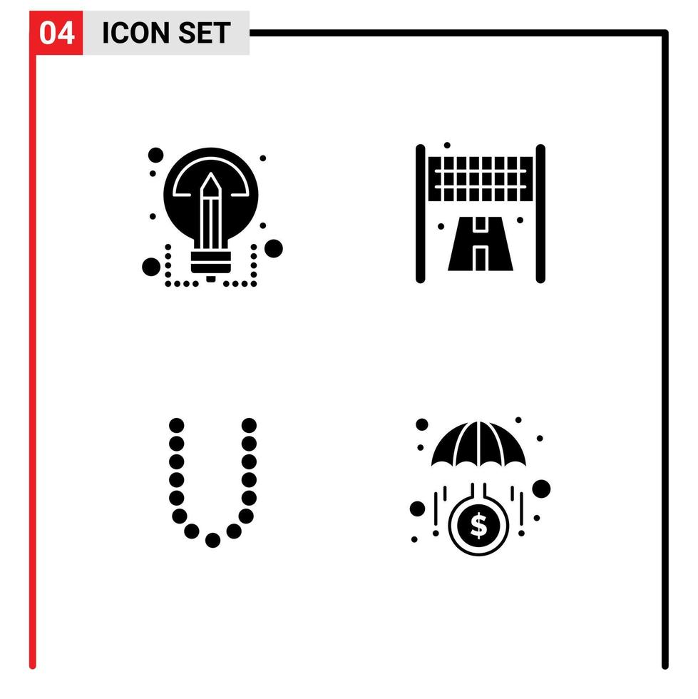 interface mobile glyphe solide ensemble de 4 pictogrammes de lux créatif partageant des éléments de conception vectoriels modifiables de fonds sportifs vecteur