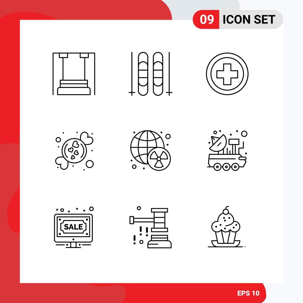 ensemble de 9 symboles d'icônes d'interface utilisateur modernes signes pour des éléments de conception vectoriels modifiables de bonbons romantiques d'hôpital doux radioactifs vecteur