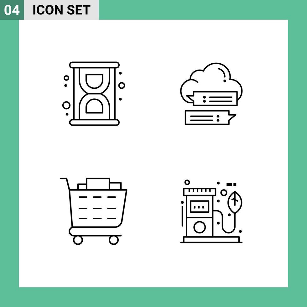 4 pack de ligne d'interface utilisateur de signes et symboles modernes de sablier chat nuage eco éléments de conception vectoriels modifiables vecteur