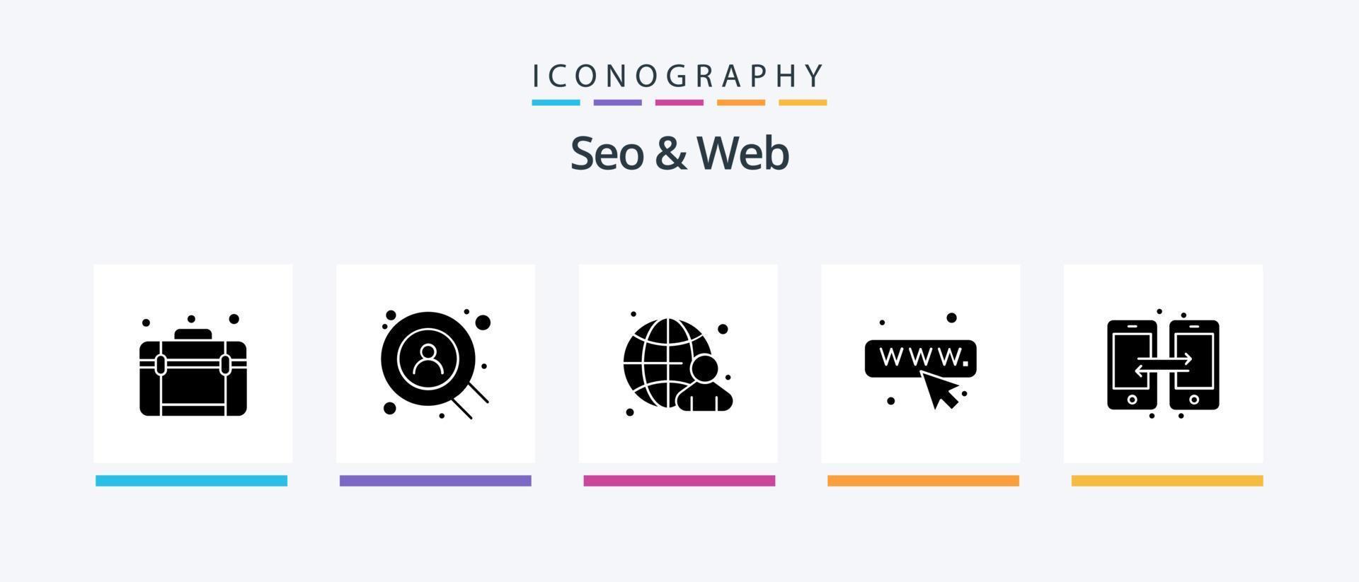 pack d'icônes seo et web glyph 5, y compris mobile. données. globe. connexion. la toile. conception d'icônes créatives vecteur