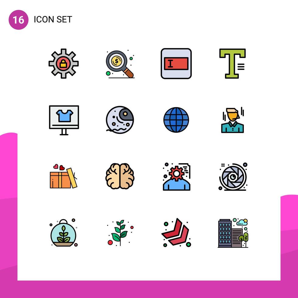 ensemble de 16 symboles d'icônes d'interface utilisateur modernes signes pour les vêtements de mise en page de navigateur de commerce écrire des éléments de conception vectoriels créatifs modifiables vecteur