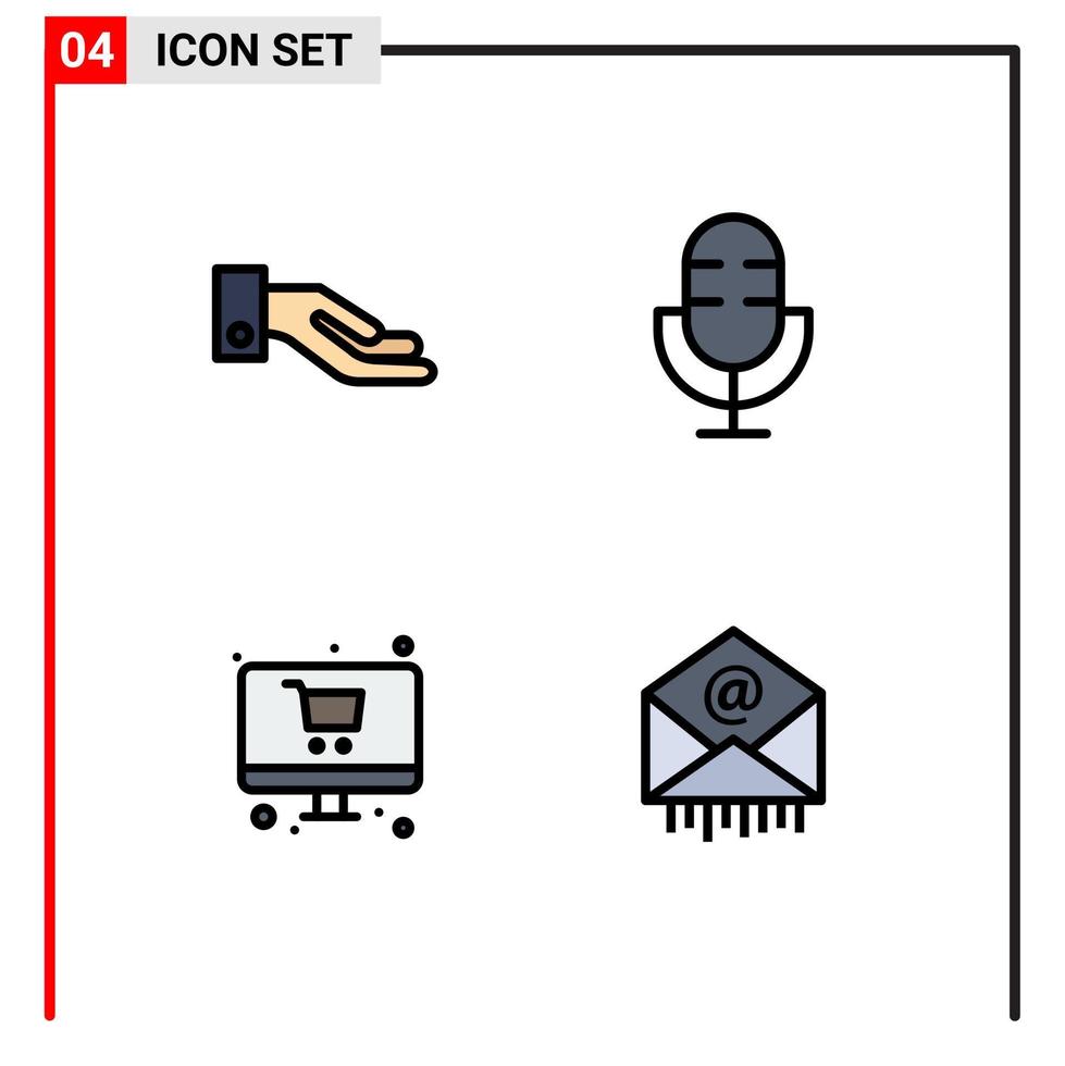 pack de lignes vectorielles modifiables de 4 couleurs plates remplies simples de produits d'appareils d'achat d'aumône surveillez les éléments de conception vectoriels modifiables vecteur