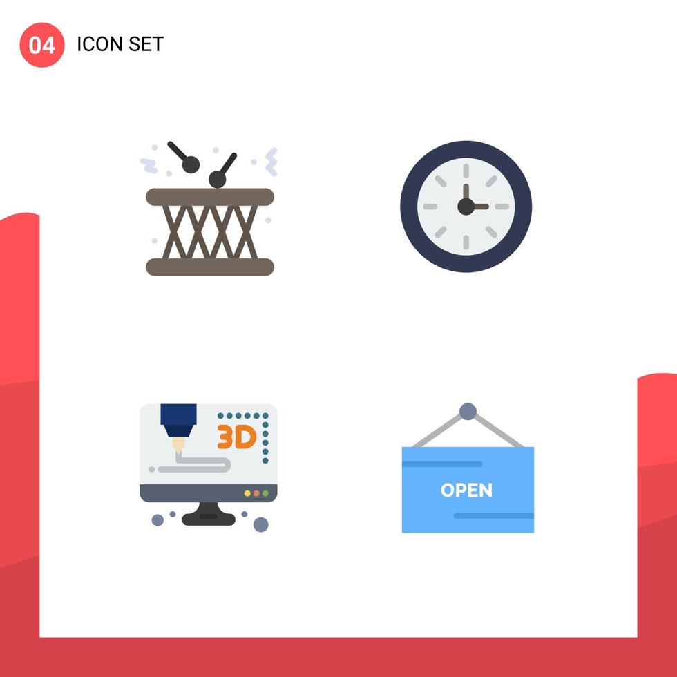 ensemble de 4 symboles d'icônes d'interface utilisateur modernes signes pour l'éducation d'instrument d'ordinateur de tambour e éléments de conception vectoriels modifiables vecteur