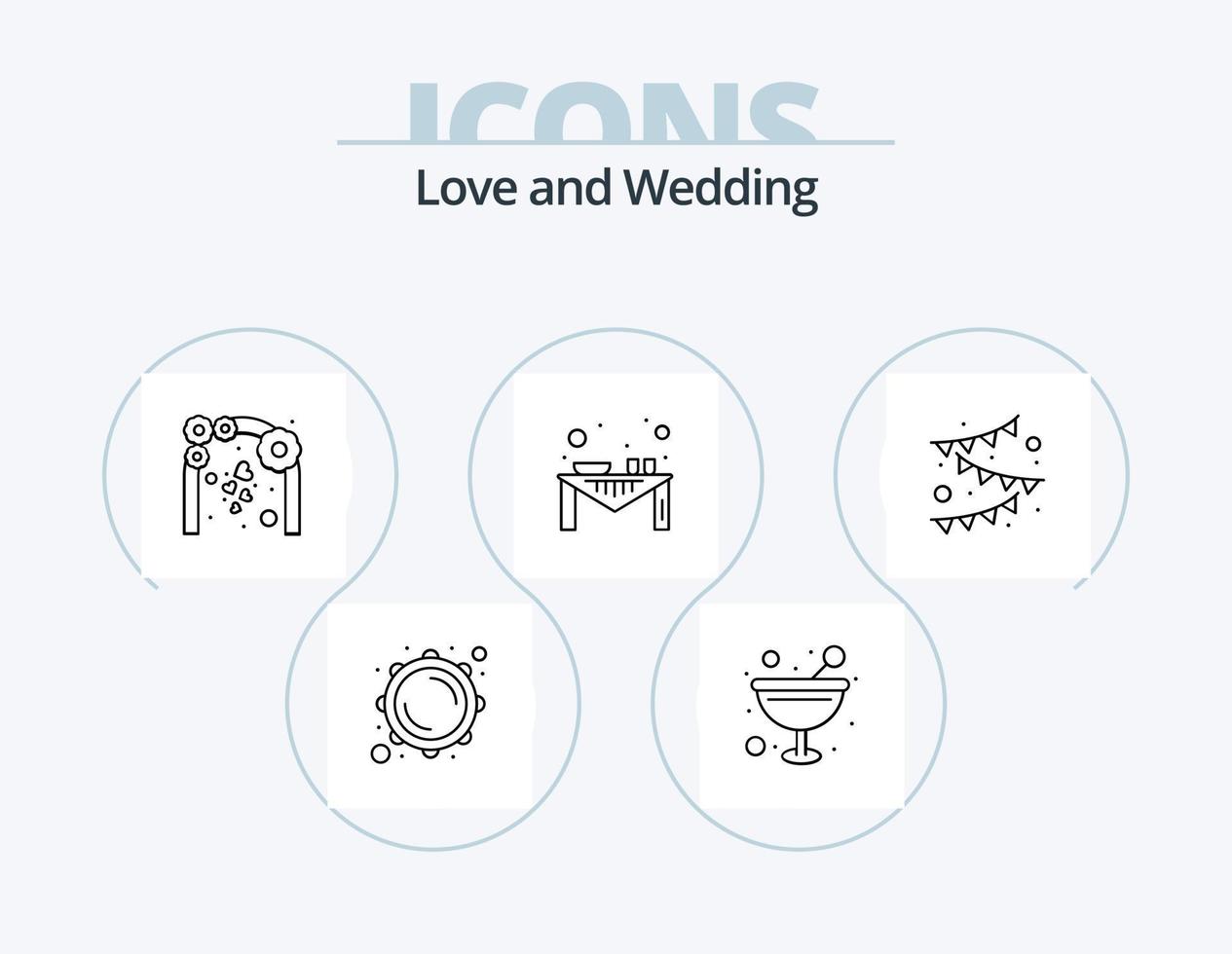 pack d'icônes de ligne de mariage 5 conception d'icônes. déjeuner diner. aimer. papier. cambre. cadeau vecteur