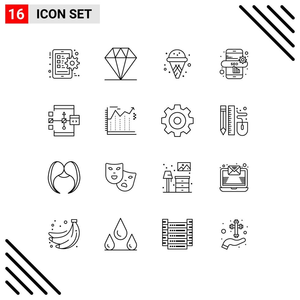 symboles d'icônes universels groupe de 16 contours modernes de développement de flèches crème glacée développer des éléments de conception vectoriels modifiables d'application vecteur