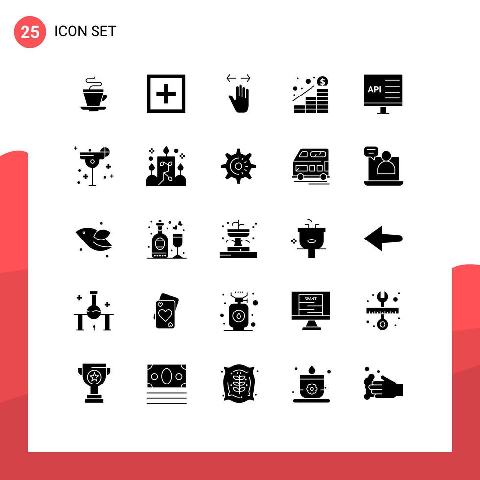 ensemble de 25 symboles d'icônes d'interface utilisateur modernes signes pour l'augmentation de l'argent soutenir la croissance éléments de conception vectoriels modifiables à droite vecteur