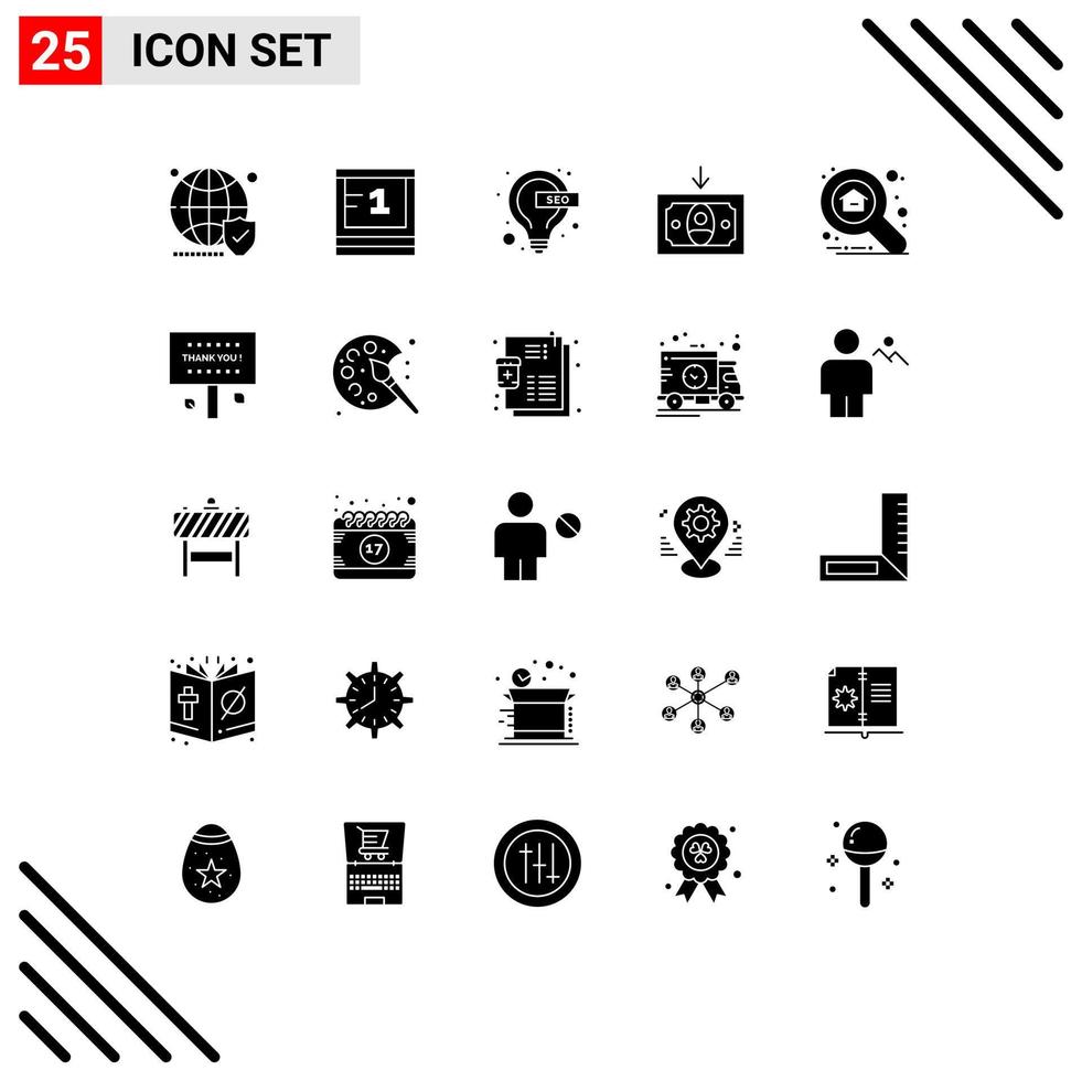 25 interface utilisateur pack de glyphes solides de signes et symboles modernes de propriété argent école encaissement seo éléments de conception vectoriels modifiables vecteur