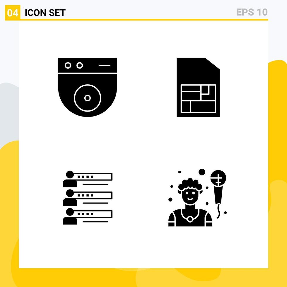 interface mobile glyphe solide ensemble de 4 pictogrammes de profil de came statistiques de compétences sim mobiles éléments de conception vectoriels modifiables vecteur
