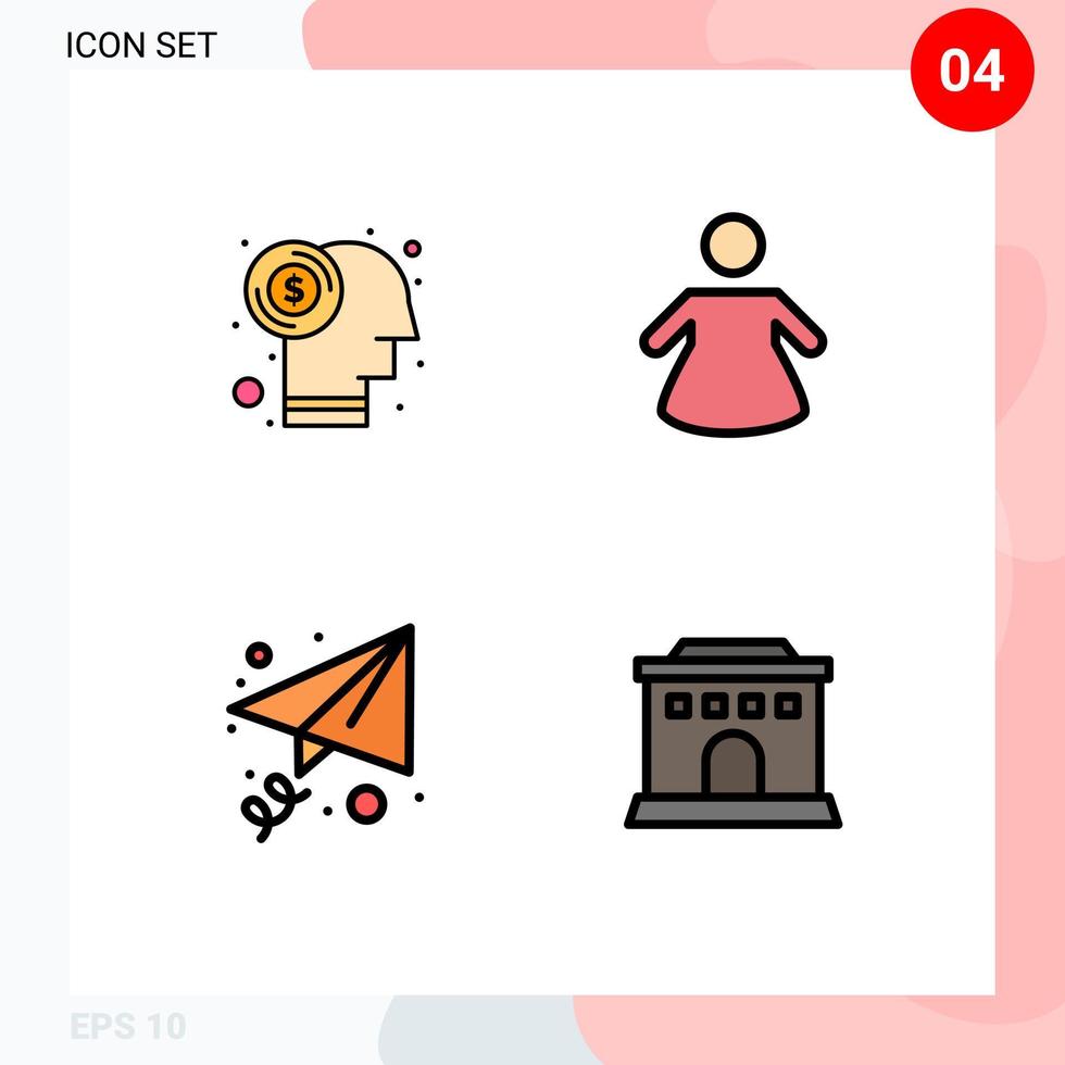 ensemble de 4 symboles d'icônes d'interface utilisateur modernes signes pour le développement du cerveau investissement e-mail maison éléments de conception vectoriels modifiables vecteur