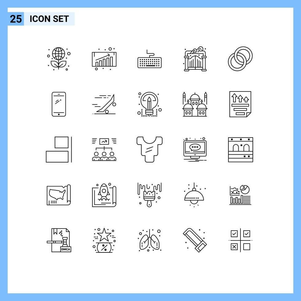 groupe de 25 lignes modernes définies pour les fiançailles mariage clavier anneau parc éléments de conception vectoriels modifiables vecteur