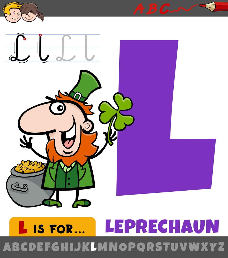 lettre l de l'alphabet avec personnage de lutin de dessin animé vecteur