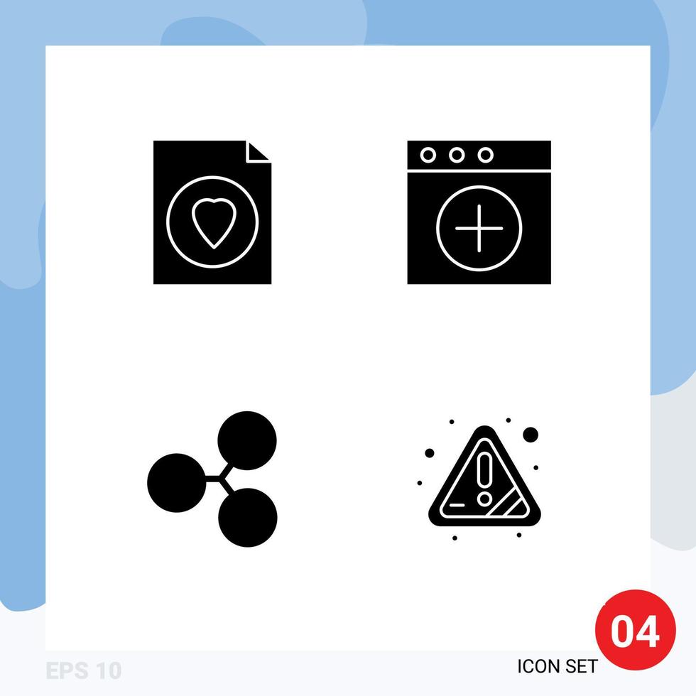 interface mobile glyphe solide ensemble de 4 pictogrammes d'application d'alerte de document crypto-monnaie attention éléments de conception vectoriels modifiables vecteur