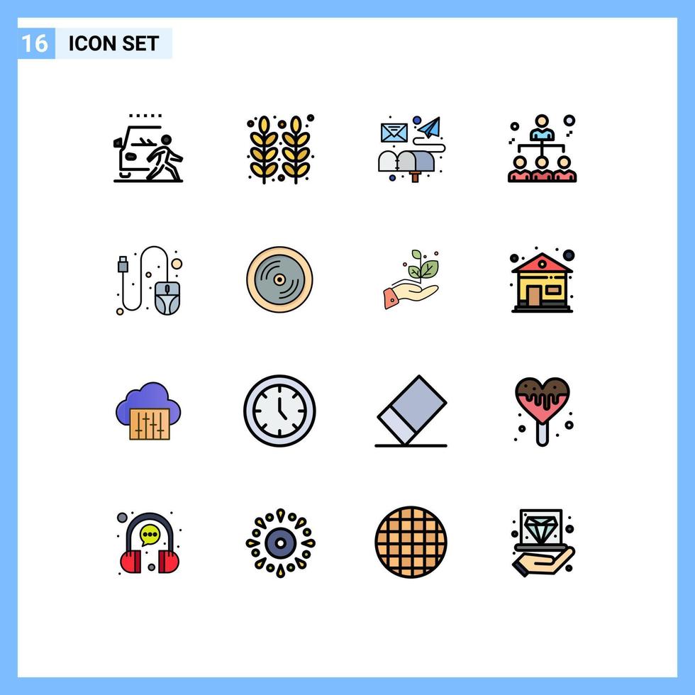interface mobile ligne remplie de couleurs plates ensemble de 16 pictogrammes de réseau de partage lettre d'affaires de thanksgiving éléments de conception vectoriels créatifs modifiables vecteur