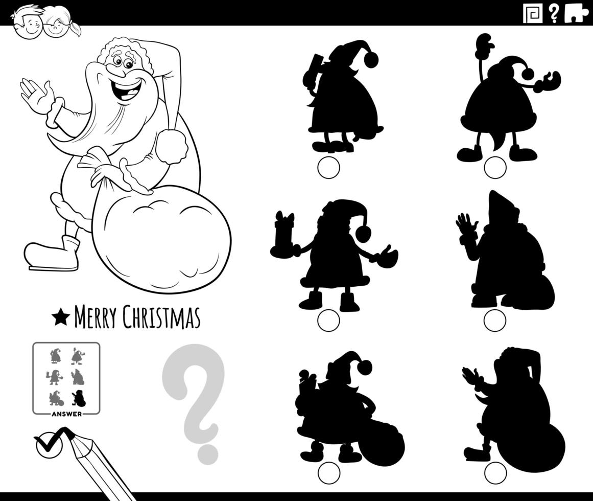 Jeu d'ombres avec la page de livre de coloriage du père noël vecteur