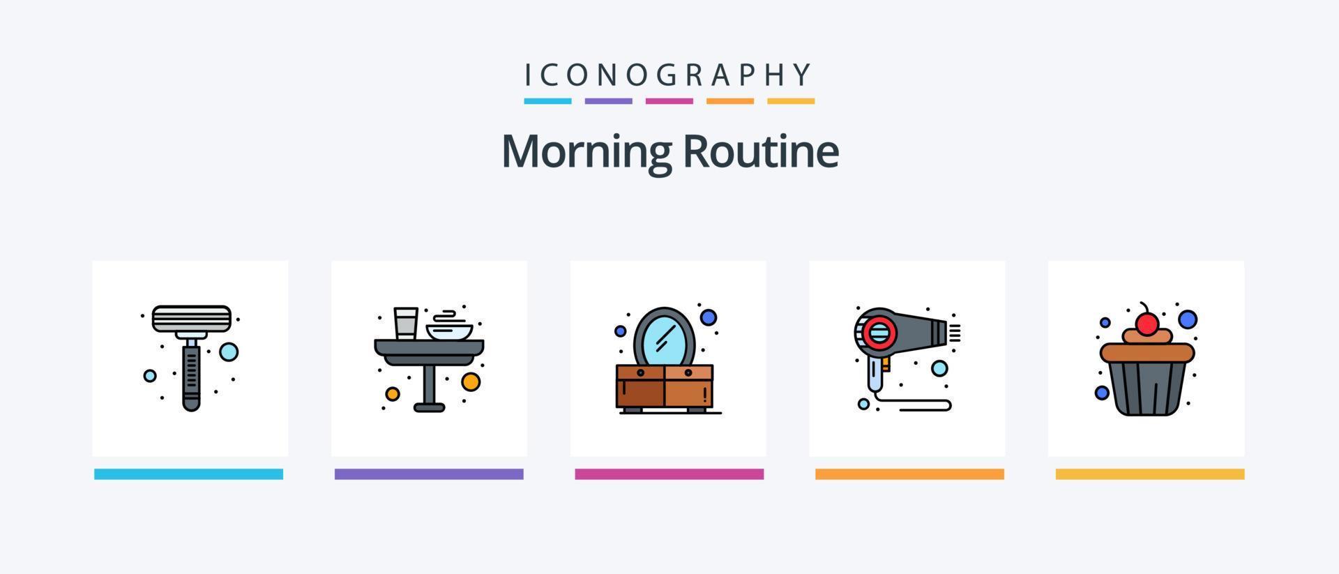 ligne de routine du matin remplie de 5 icônes comprenant de la nourriture. petit-déjeuner. meubles. cacahuètes. nourriture. conception d'icônes créatives vecteur