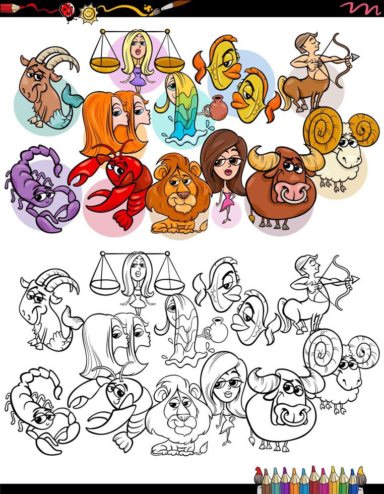 Page de livre de coloriage de groupe de signes du zodiaque vecteur