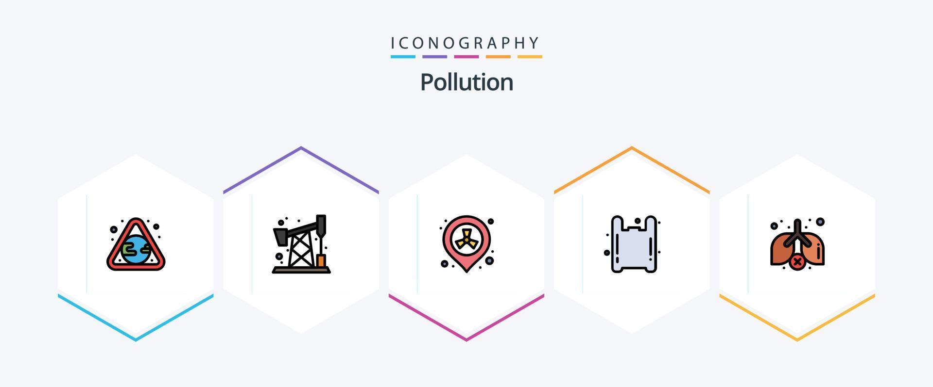 pollution 25 pack d'icônes fillline, y compris les déchets. poumons. espace réservé. pollution. gaz vecteur