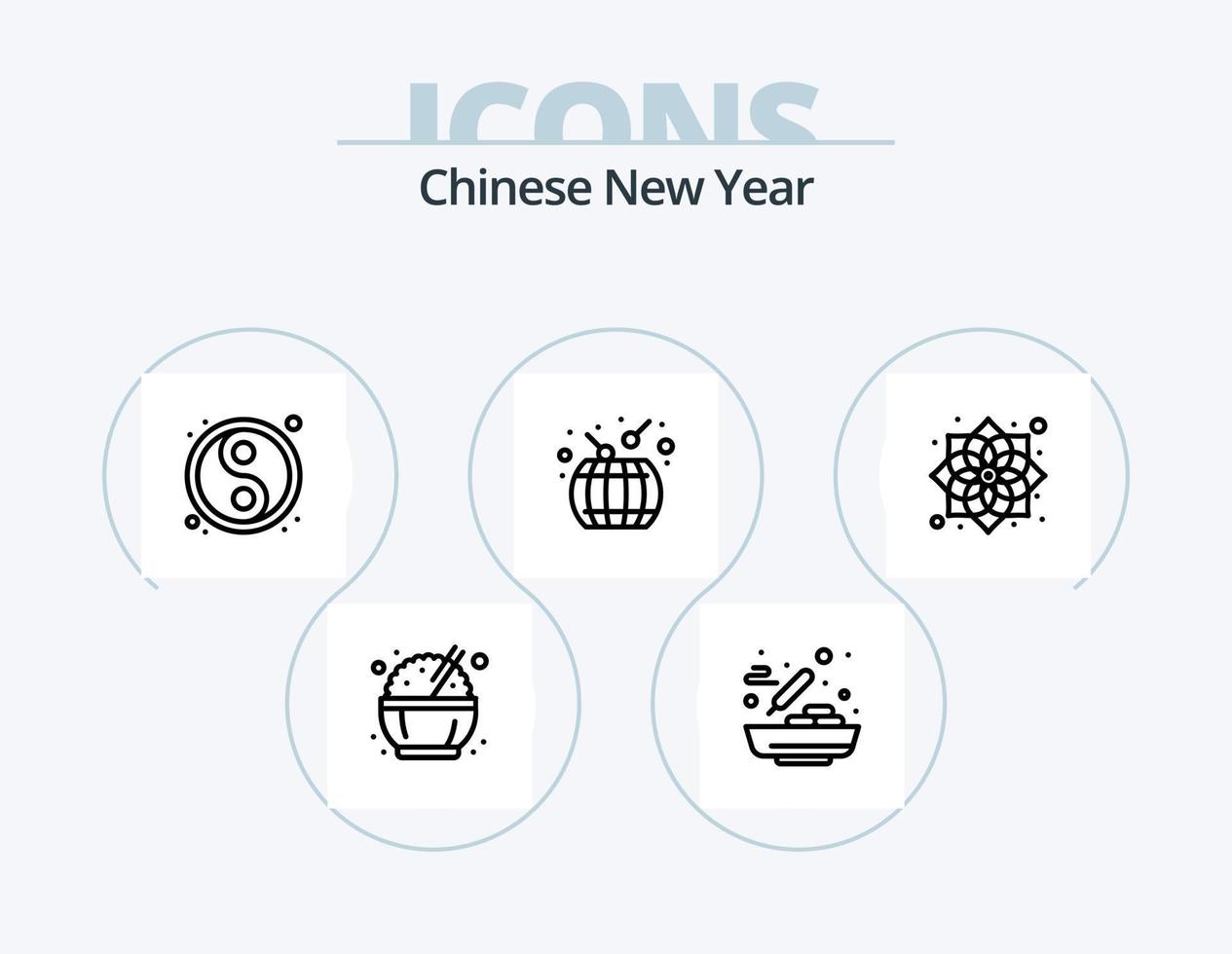 pack d'icônes de la ligne du nouvel an chinois 5 conception d'icônes. porte. année. nourriture. nouveau. Chine vecteur