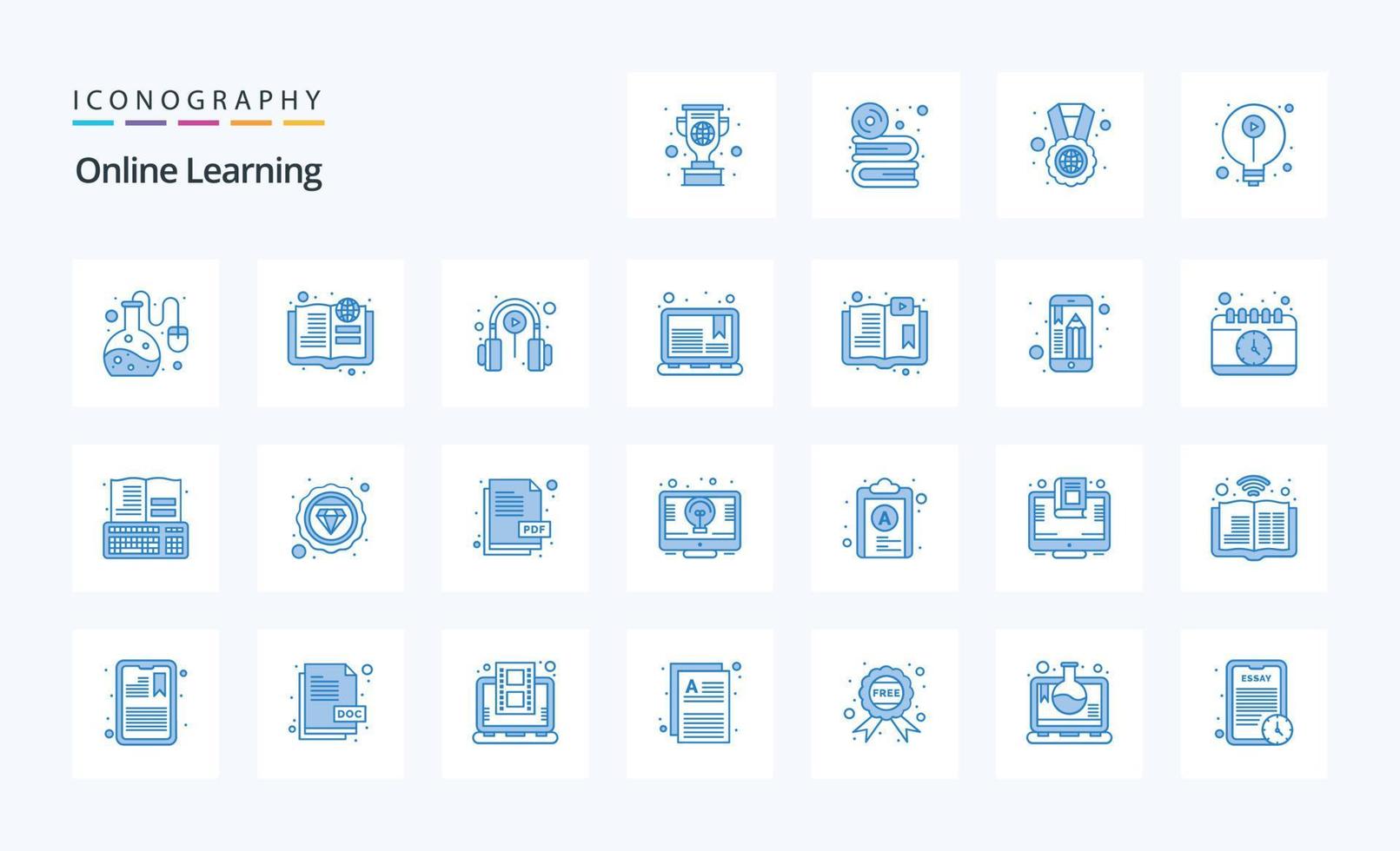 25 pack d'icônes bleues d'apprentissage en ligne vecteur