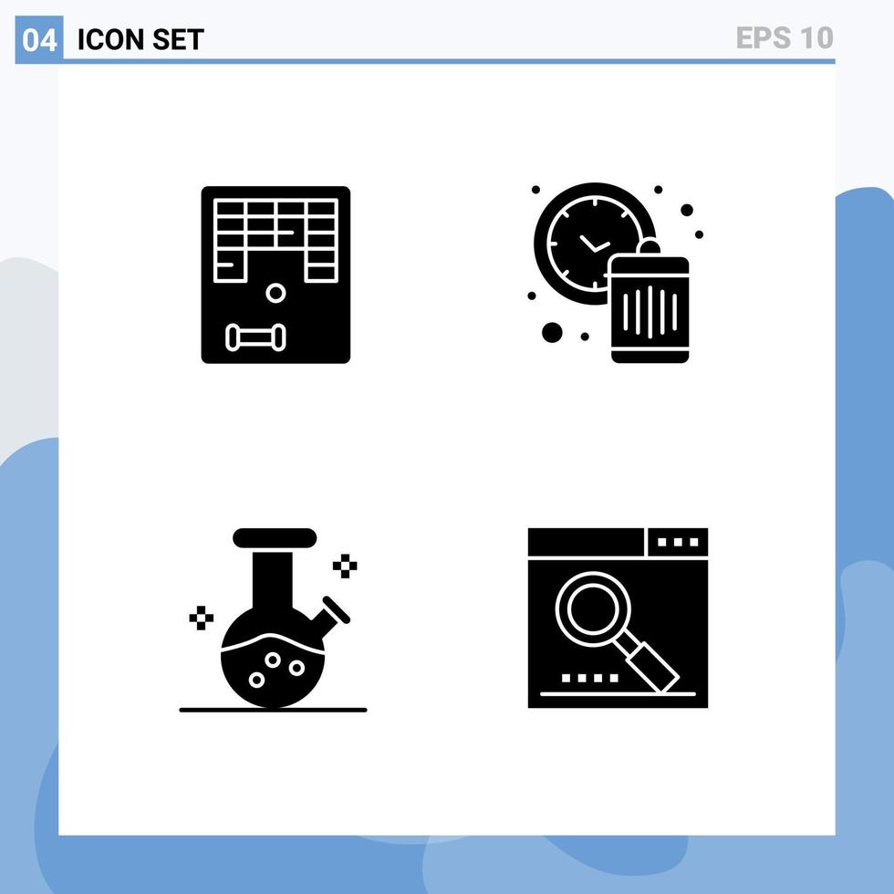 pack de 4 signes et symboles de glyphes solides modernes pour les supports d'impression web tels que les éléments de conception vectoriels modifiables du moteur de temps de jeu du laboratoire arkanoid vecteur