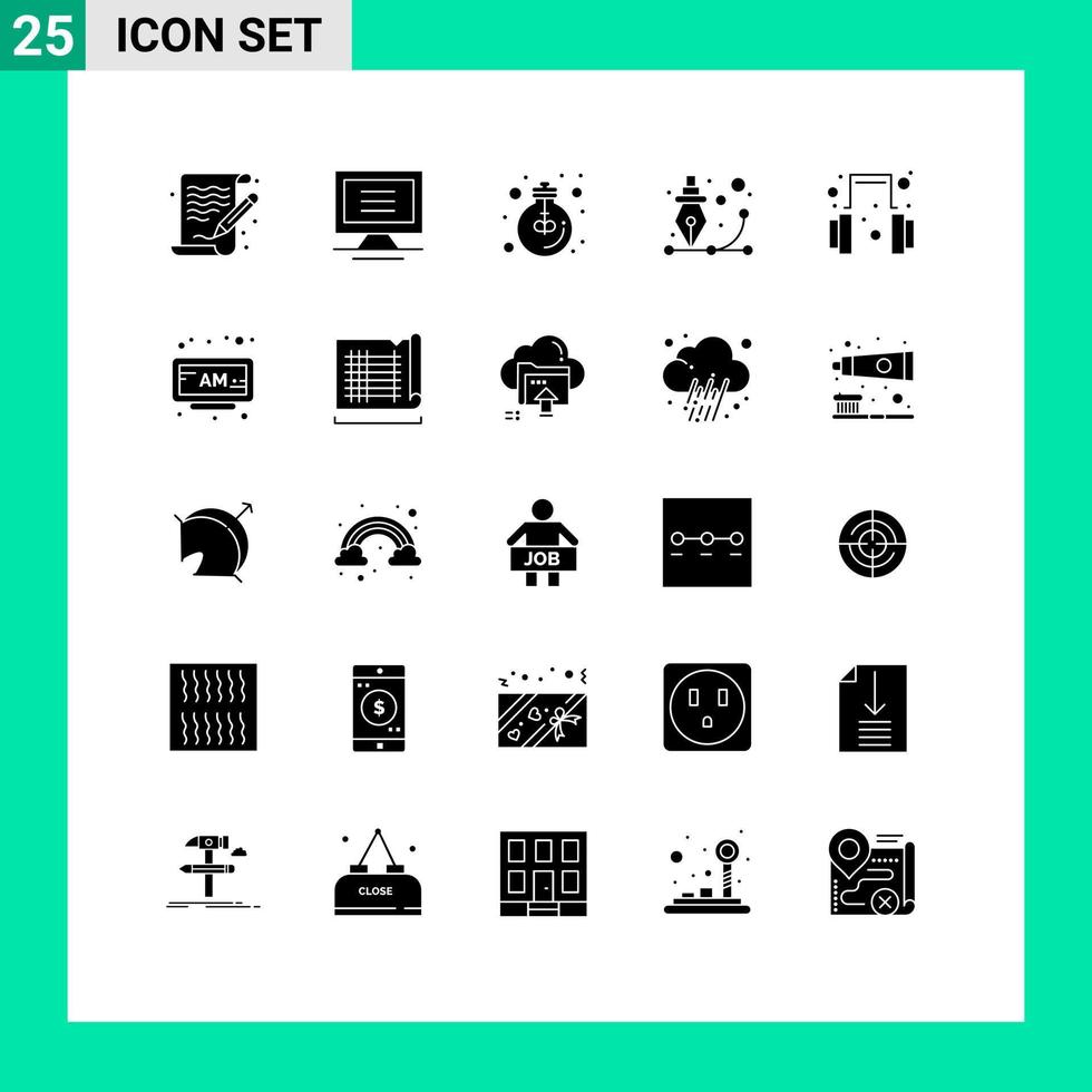 25 glyphes solides universels définis pour les applications web et mobiles casque stylo idée graphique éléments de conception vectoriels modifiables créatifs vecteur