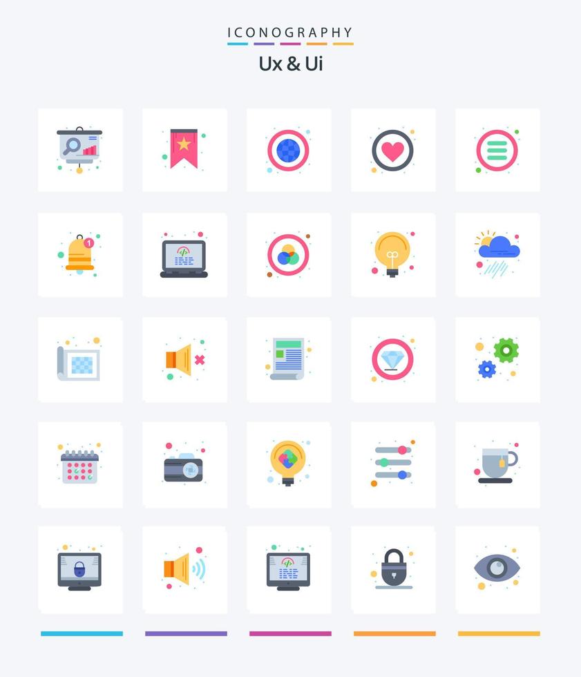 creative ux et ui 25 pack d'icônes plates telles que le menu. liste. mondial. comme. application vecteur