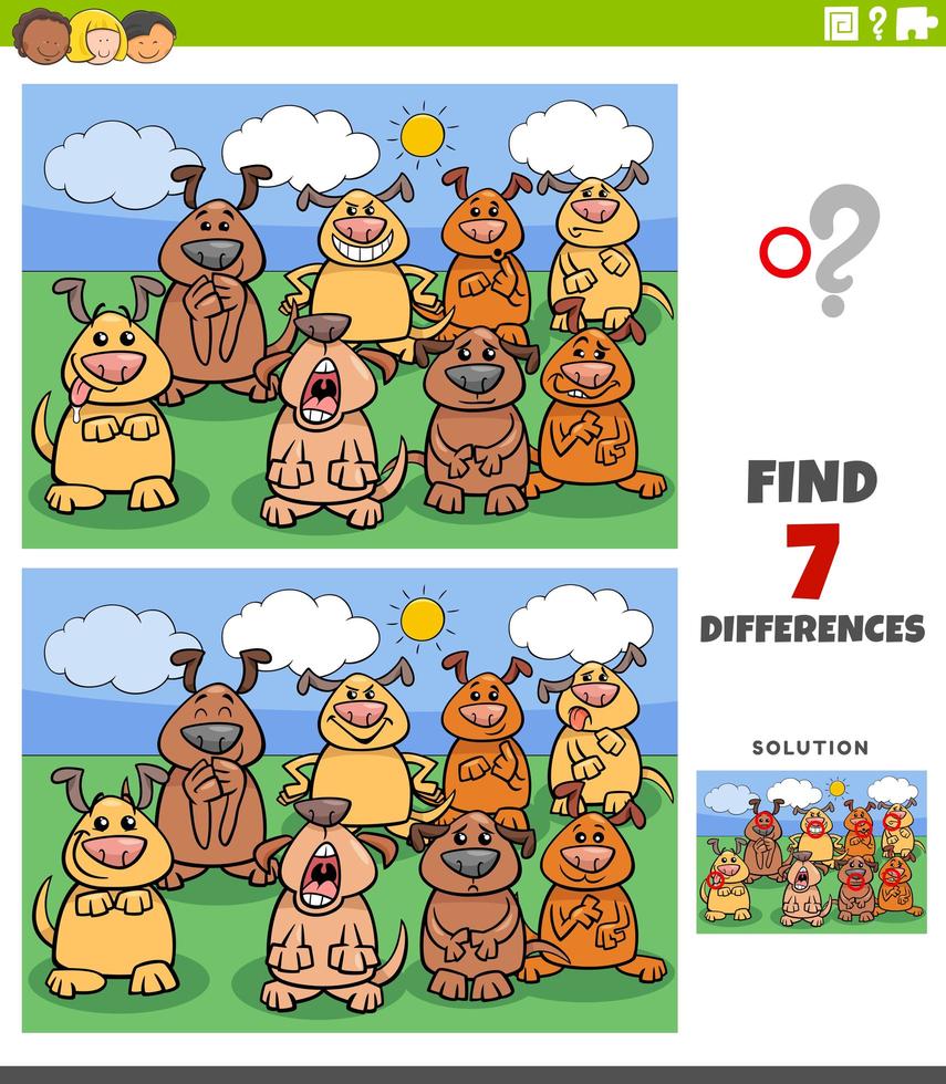 jeu éducatif de différences avec des chiens de bande dessinée vecteur