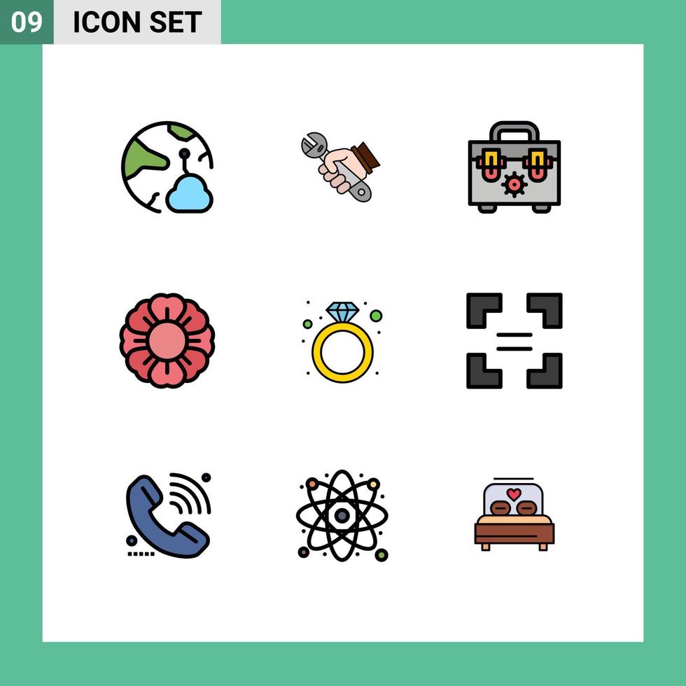 ensemble moderne de 9 pictogrammes de couleurs plates remplies d'outils d'été actuels outils de nature éléments de conception vectoriels modifiables vecteur