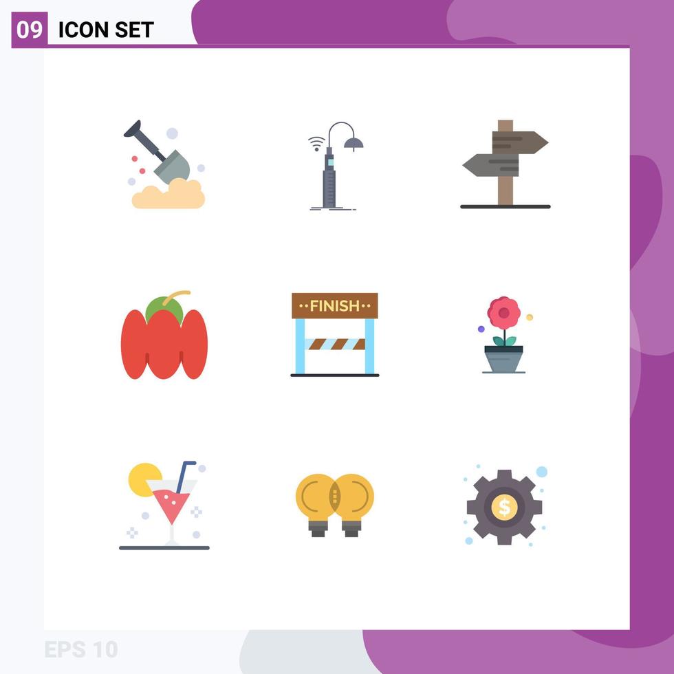 groupe de 9 signes et symboles de couleurs plates pour les éléments de conception vectoriels modifiables de mariage de nourriture de technologie de poivre de finition vecteur