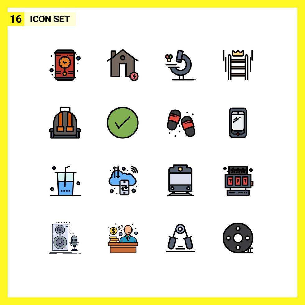 groupe de 16 signes et symboles de lignes remplies de couleurs plates pour le succès de l'outil d'éducation commerciale de sac éléments de conception vectoriels créatifs modifiables vecteur