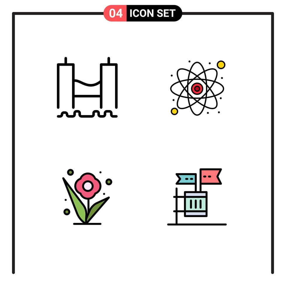 ensemble de 4 couleurs plates vectorielles remplies sur la grille pour l'éducation industrielle de fleur de pont rose éléments de conception vectoriels modifiables vecteur