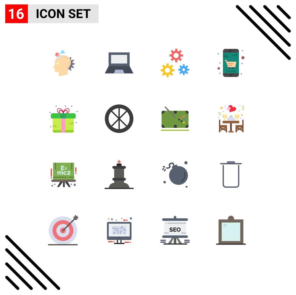 pack de couleurs plates de 16 symboles universels de préférences de panier de matériel d'entreprise de boutique en ligne pack modifiable d'éléments de conception de vecteur créatif