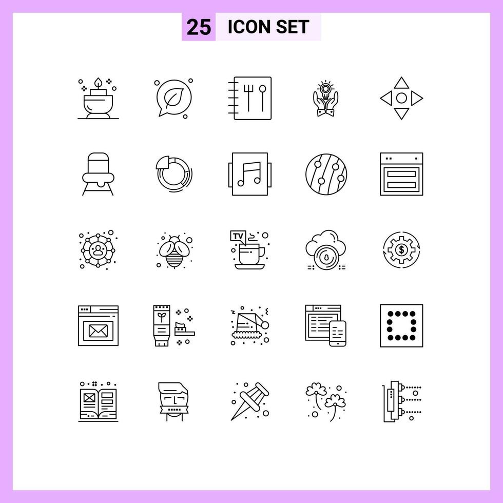 ligne d'interface mobile ensemble de 25 pictogrammes d'éléments de conception vectoriels modifiables à la main de marketing de recette de flèche de navigation vecteur