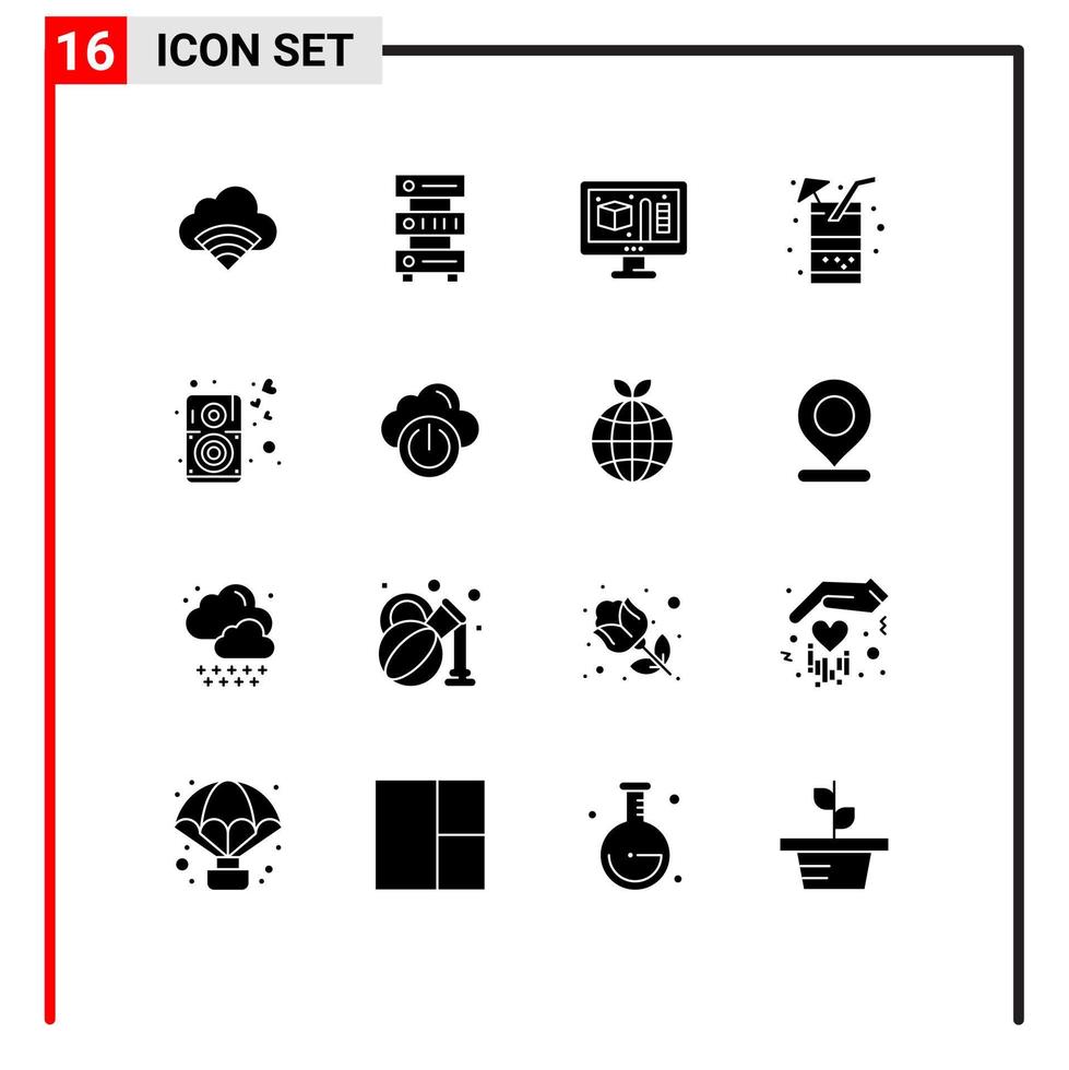 16 icônes créatives signes et symboles modernes d'éléments de conception vectoriels modifiables de boissons de nourriture de stockage de jus fort vecteur