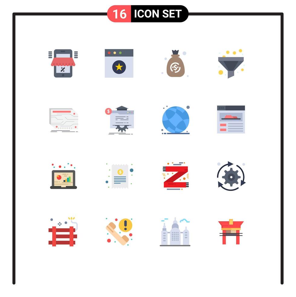16 icônes créatives signes et symboles modernes de composant électronique sac carte entonnoir pack modifiable d'éléments de conception de vecteur créatif