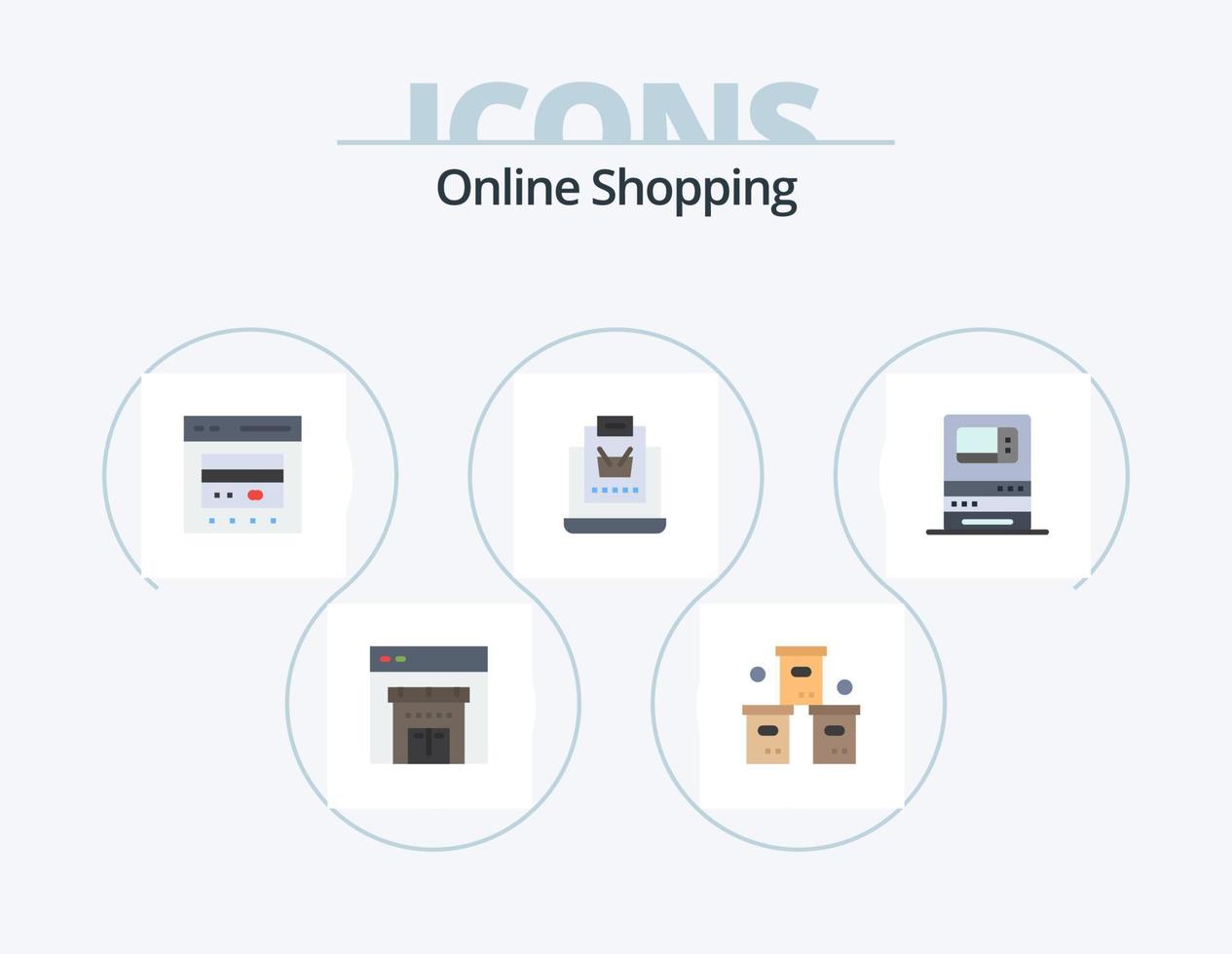 pack d'icônes plat shopping en ligne 5 conception d'icônes. achats. en ligne. carte. l'Internet. en ligne vecteur