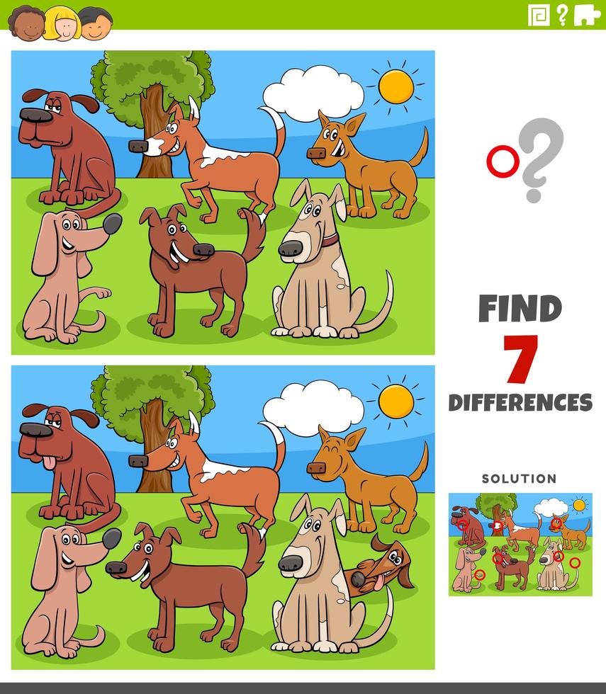 jeu éducatif des différences pour les enfants avec des chiens vecteur