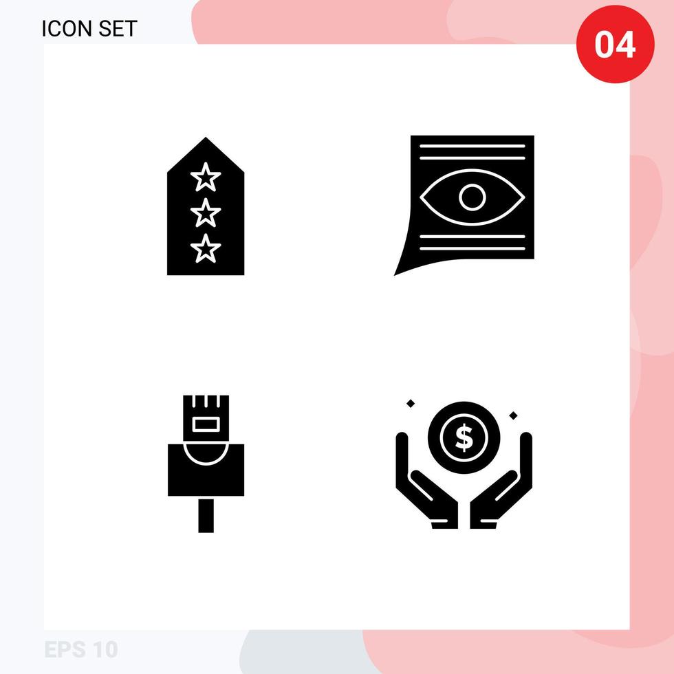 groupe de 4 signes et symboles de glyphes solides pour les balises de boîte de réception militaire contact ethernet éléments de conception vectoriels modifiables vecteur