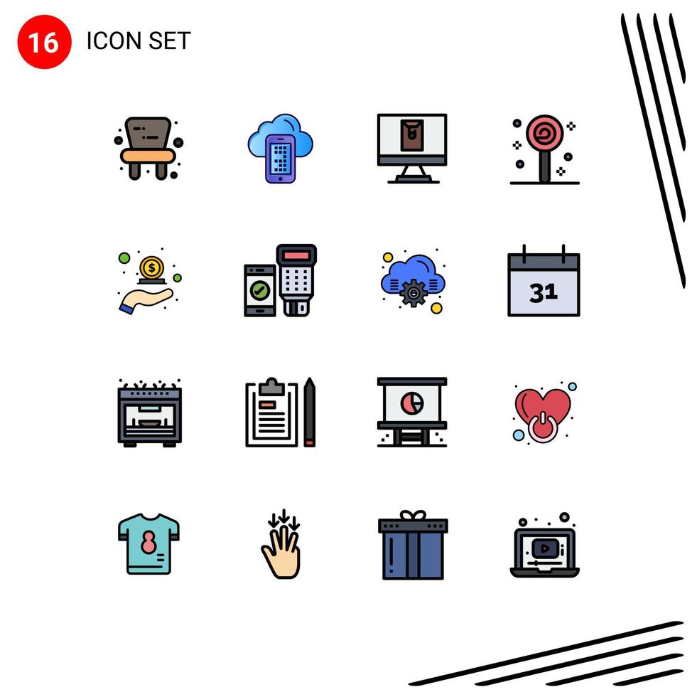 16 concept de ligne remplie de couleurs plates pour les sites Web mobiles et les applications dans l'enveloppe de remise en argent sucette en espèces éléments de conception vectoriels créatifs modifiables vecteur