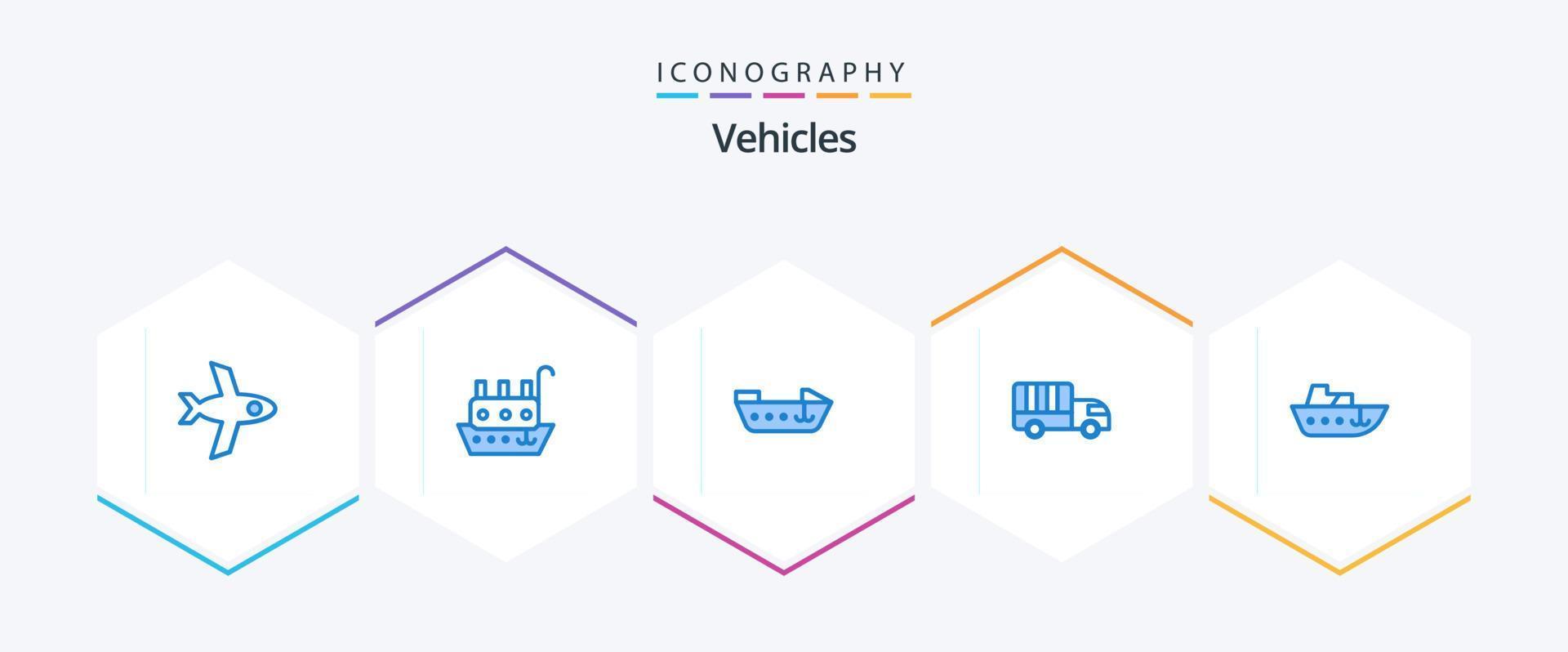 véhicules 25 pack d'icônes bleues comprenant. navire. vitesse. vitesse. camion vecteur