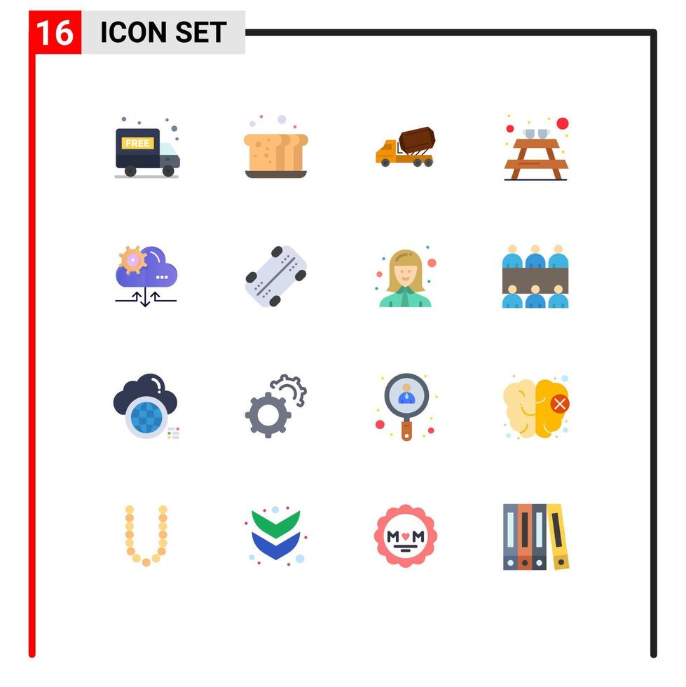 16 interface utilisateur pack de couleurs plates de signes et symboles modernes de réglage de meubles camion pique-nique rouleau pack modifiable d'éléments de conception de vecteur créatif