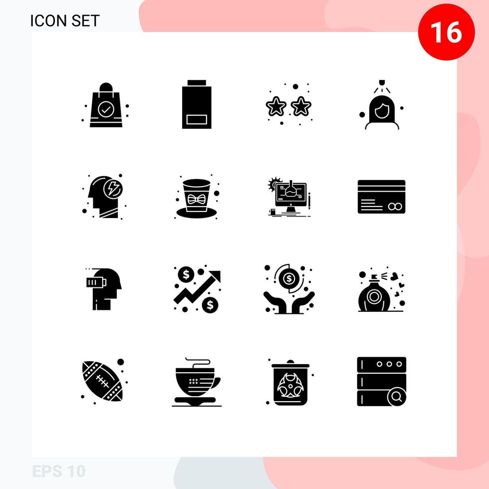 groupe de 16 glyphes solides modernes définis pour les verres d'énergie de l'esprit nettoyage douche éléments de conception vectoriels modifiables vecteur