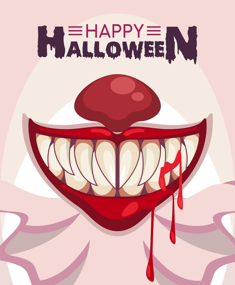 affiche de célébration dhorreur halloween heureux avec clown et sang vecteur