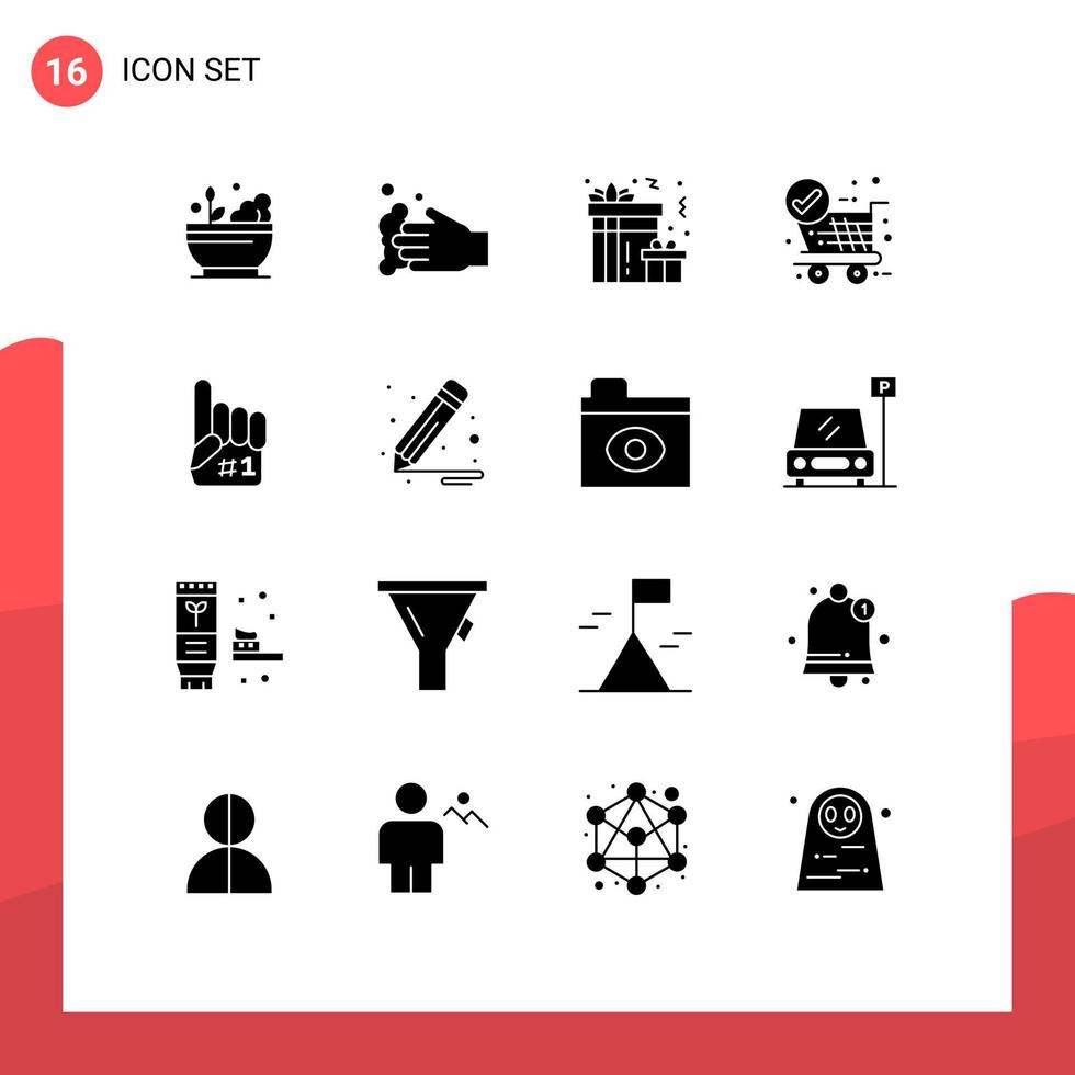 ensemble de 16 symboles d'icônes d'interface utilisateur modernes signes pour doigt chariot cadeau shopping vérifier éléments de conception vectoriels modifiables vecteur