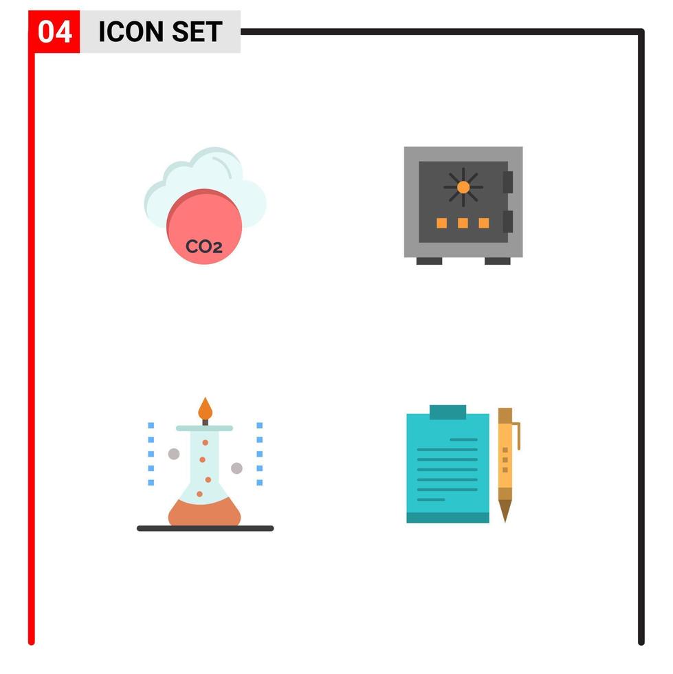 pack d'icônes plates de 4 symboles universels d'éléments de conception vectoriels modifiables de laboratoire de dépôt de l'industrie de la sécurité environnementale vecteur