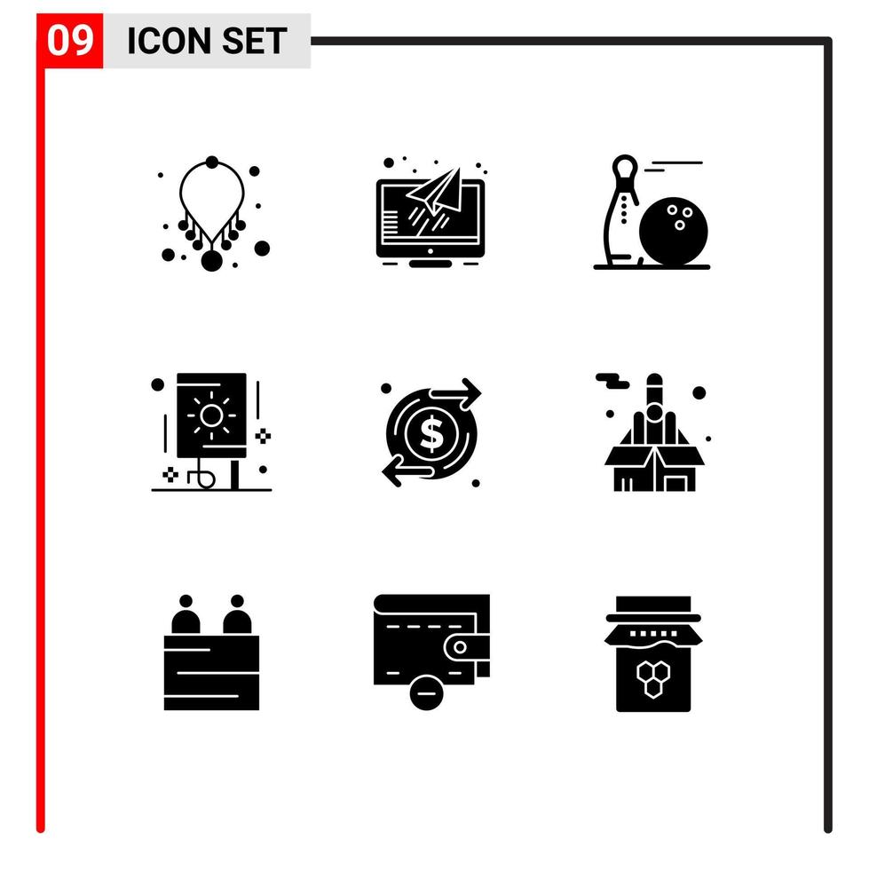 9 icônes créatives signes et symboles modernes de croissance feux d'artifice ball festival grève éléments de conception vectoriels modifiables vecteur