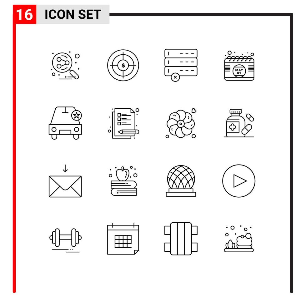 16 ensemble de contours d'interface utilisateur de signes et symboles modernes d'éléments de conception vectoriels modifiables de calendrier de jour cible de temps important vecteur