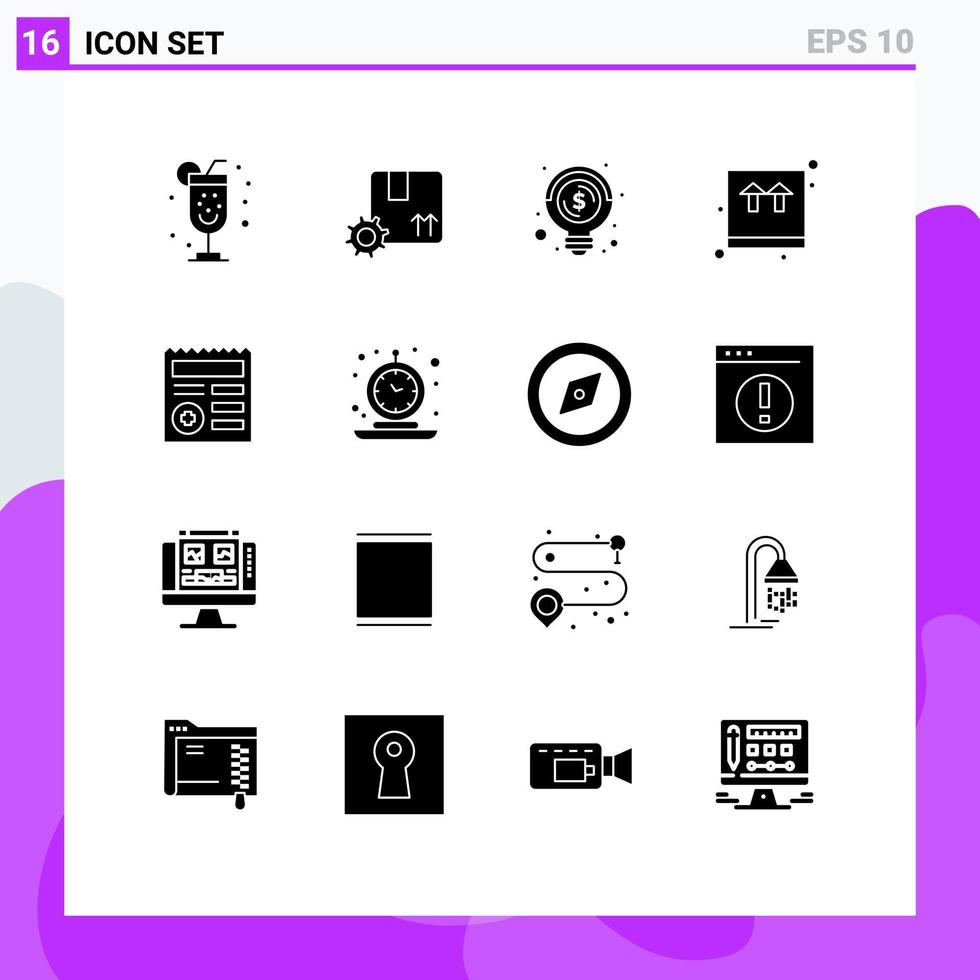 ensemble de 16 glyphes solides vectoriels sur la grille pour les éléments de conception vectoriels modifiables de commerce électronique de base de l'interface utilisateur vecteur