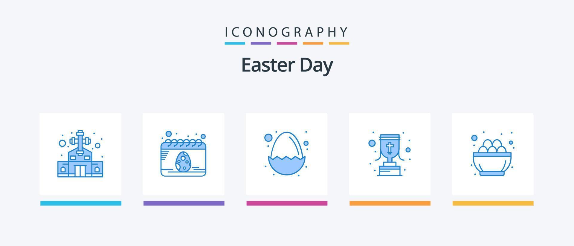 pack d'icônes bleu de pâques 5, y compris la célébration. croix chrétienne. bébé. récompense. tasse. conception d'icônes créatives vecteur